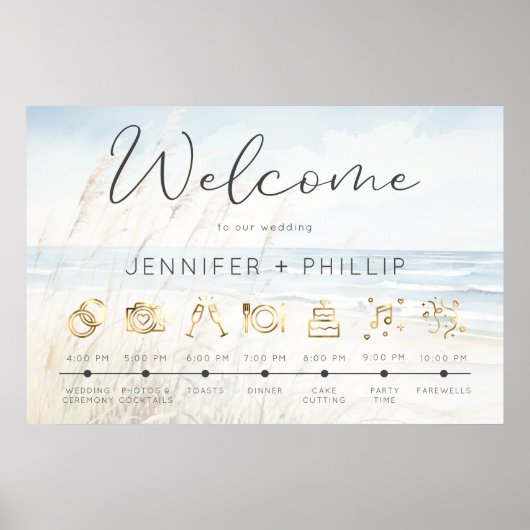 Moderne Seaside Waterverf Wedding Orde van Eveneme Poster (Voorkant)
