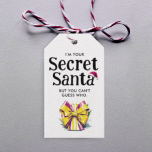 Moderne Secret Santa Rood Gele Strik Waterverf Cadeaulabel