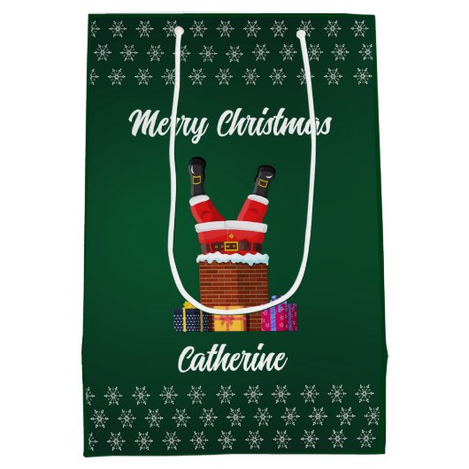 Moderne Seizoensgebonden Kerstman Vrolijk Kerstfee Medium Cadeauzakje (Achterkant)