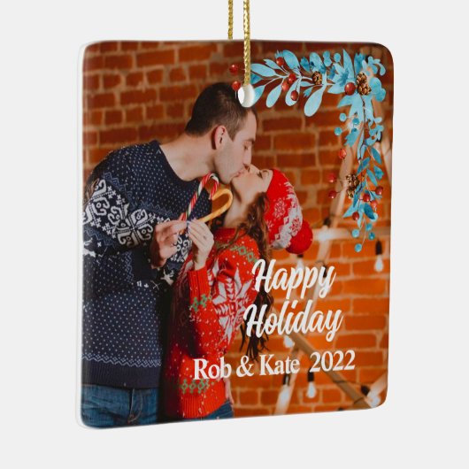 moderne seizoensvolle kerstfeestelijke foto keramisch ornament (Rechts)