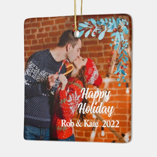 moderne seizoensvolle kerstfeestelijke foto keramisch ornament (Links)