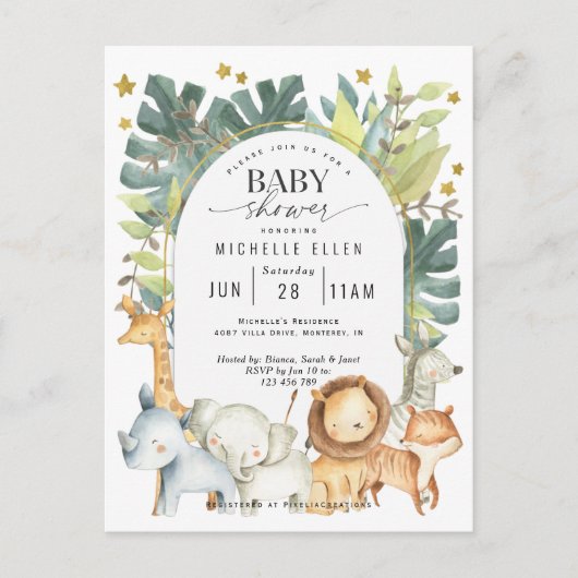 Moderne seksneutrale Safari-oerwouden douche Uitnodiging Briefkaart (Voorkant)