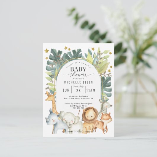 Moderne seksneutrale Safari-oerwouden douche Uitnodiging Briefkaart (Staand voorkant)