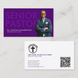 Moderne Senior Pastor met Foto Paarse Visitekaartje