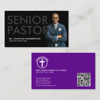 Moderne Senior Pastor met Foto Zwart Visitekaartje