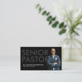 Moderne Senior Pastor met Foto Zwart Visitekaartje (Staand voorkant)