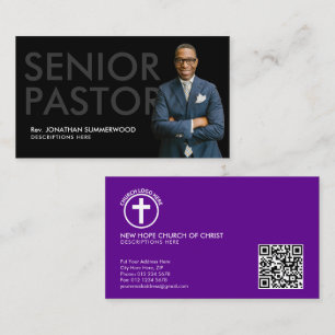 Moderne senior predikant met foto zwart visitekaartje