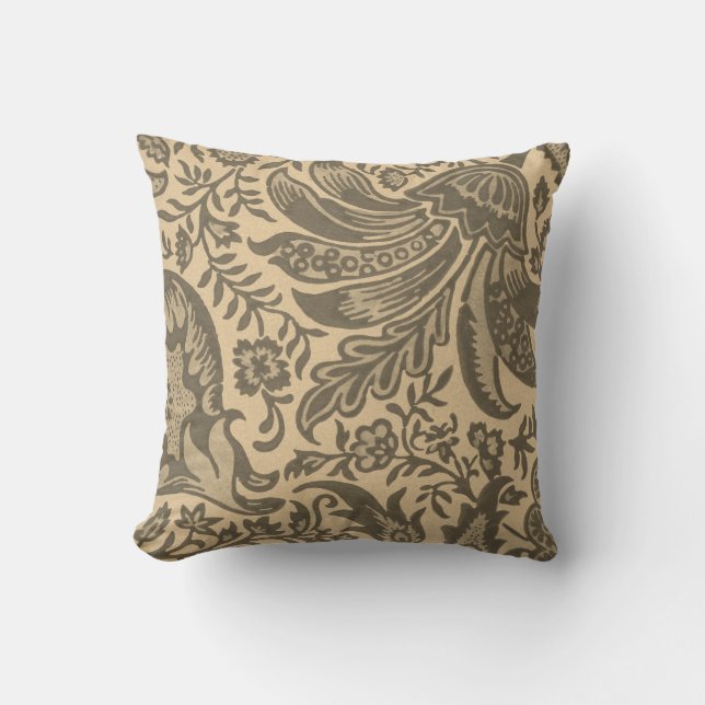 Moderne Sepia Tannine Botanische Monogram Kussen (Voorkant)