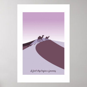 Moderne serene kamelen lopen door de woestijn paar poster