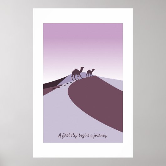 Moderne serene kamelen lopen door de woestijn paar poster (Voorkant)
