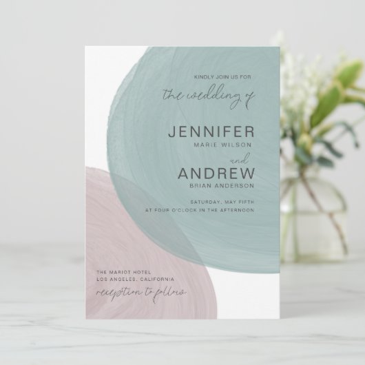 Moderne Serenity Waterverf Huwelijksuitnodiging Kaart (Staand voorkant)