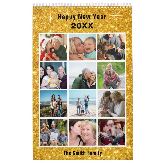 Moderne serie foto Collage Gold Glitter op maat Kalender (Hoes)