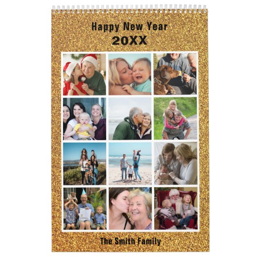 Moderne serie foto Collage Gold Glitter op maat Kalender (Hoes)