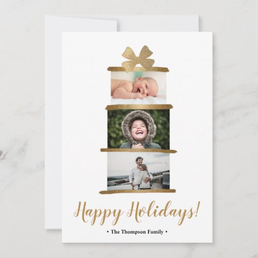 Moderne serie foto Gold Bow Prettige feestdagen Feestdagenkaart (Voorkant)