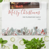 Moderne serie Foto Merry Kerstmis Rustic Theedoek (Gevouwen)