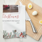 Moderne serie Foto Merry Kerstmis Rustic Theedoek (Quarter Fold)