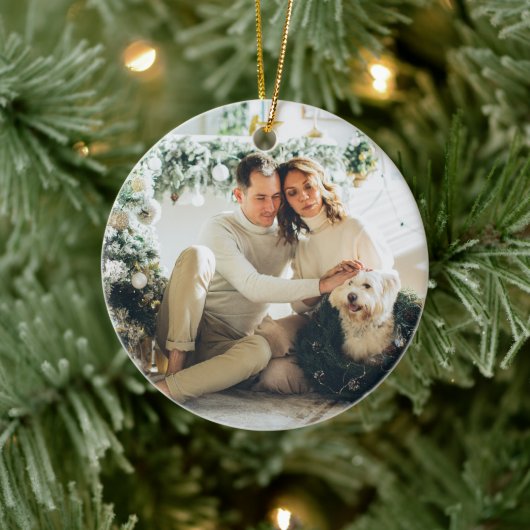 Moderne serie foto's Merry & Bright Keramisch Ornament (Boom)