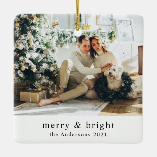 Moderne serie foto's Merry & Bright Keramisch Ornament (Achterkant)