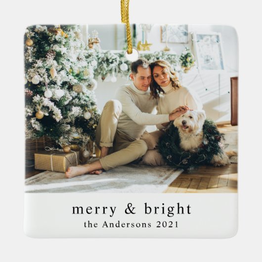 Moderne serie foto's Merry & Bright Keramisch Ornament (Voorkant)