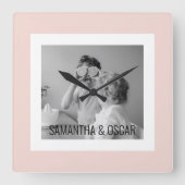 Moderne serie foto's Pastel Roze Eenvoudige Gift Vierkante Klok (Voorkant)