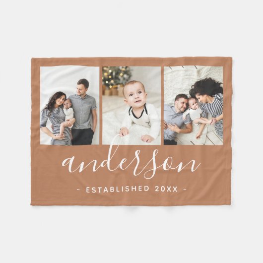 Moderne serie Monogram 3 Foto Collage Fleece Deken (Voorkant (Horizontaal))
