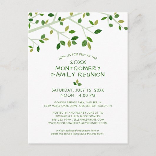 Moderne serie reünie Tree-uitnodiging Briefkaart (Voorkant)