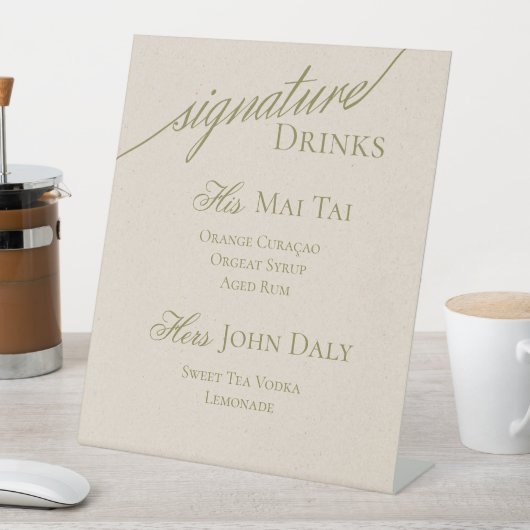 Moderne Serif Green Signature Cocktail Wedding Reclamebord Met Voetstuk (Insitu)