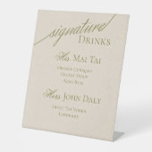 Moderne Serif Green Signature Cocktail Wedding Reclamebord Met Voetstuk (Voorkant)