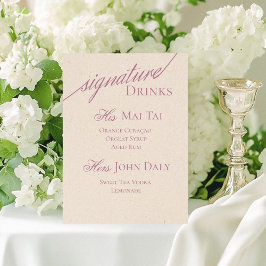 Moderne Serif Paarse Signature Cocktail bruiloft Reclamebord Met Voetstuk