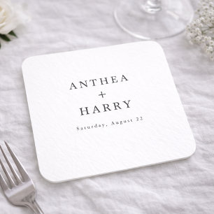 Moderne Serif Zwart Wit Bruiloft Papier Coaster Kartonnen Onderzetters