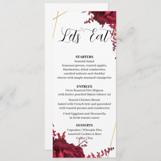 Moderne set 11-menukaart kaart (Voorkant / Achterkant)