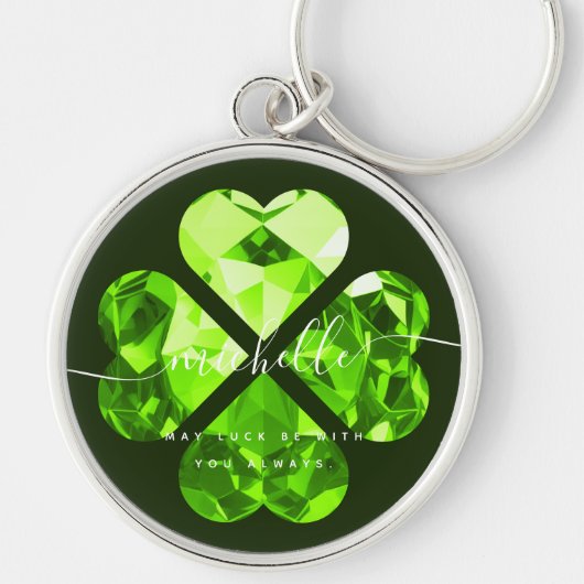 Moderne Shamrock Lucky Clover St Patrick Emerald Sleutelhanger (Voorkant)