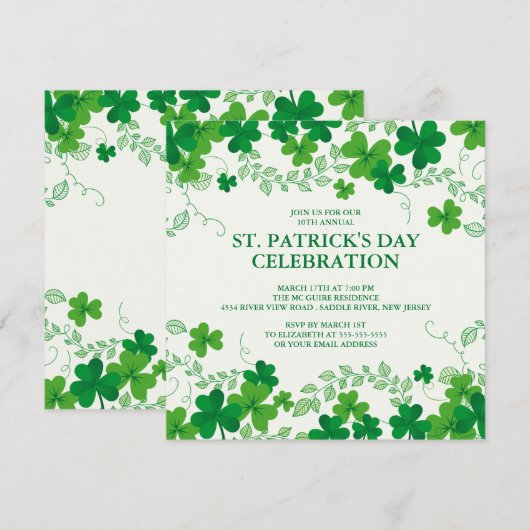 Moderne Shamrock St. Patrick's Party Uitnodiging (Voorkant / Achterkant)