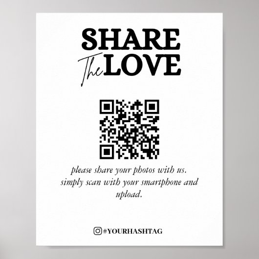 Moderne share the Love QR Code White Poster (Voorkant)