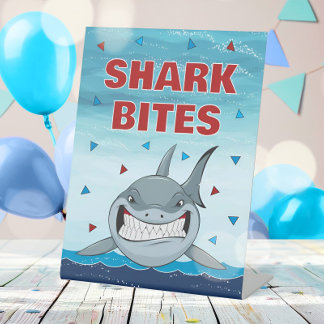 Moderne Shark Boys Verjaardag Ocean Food Reclamebord Met Voetstuk