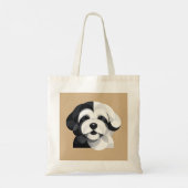 Moderne Sheepadoodle Kunst - Geometrisch Zwart & W Tote Bag (Achterkant)