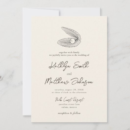 Moderne Shell Beach Ocean Bestemming Bruiloft Kaart (Voorkant)
