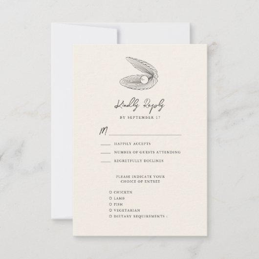 Moderne Shell Beach Ocean Bestemming Bruiloft RSVP Kaartje (Voorkant)