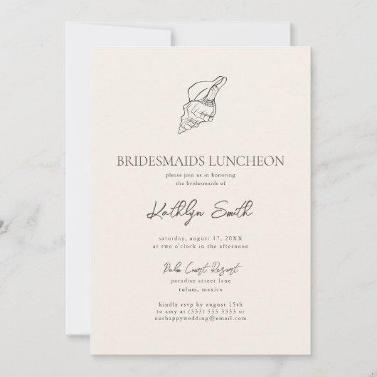 Moderne Shell Beach Ocean Bruidsmeisjes Luncheon Kaart (Voorkant)
