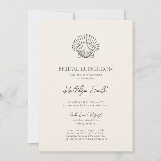 Moderne Shell Beach Ocean Bruiloft Bruids Luncheon Kaart (Voorkant)