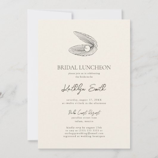Moderne Shell Beach Ocean Bruiloft Bruids Luncheon Kaart (Voorkant)