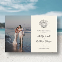 Moderne Shell Beach Ocean Bruiloft Save The Date