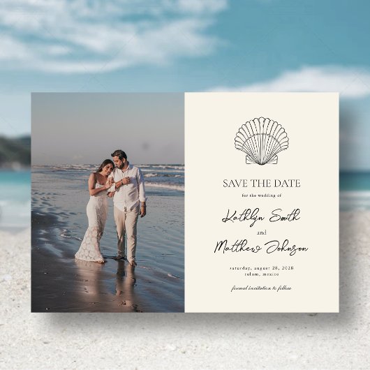 Moderne Shell Beach Ocean Bruiloft Save The Date Magnetische Uitnodiging