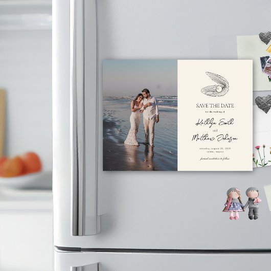 Moderne Shell Beach Ocean Bruiloft Save The Date Magnetische Uitnodiging