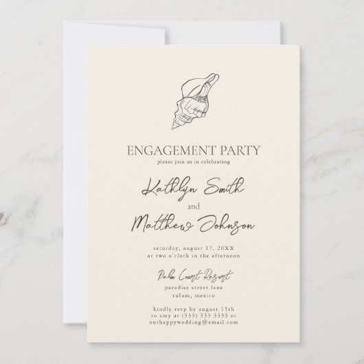 Moderne Shell Beach Ocean Huwelijk Verlovingsfeest Kaart (Voorkant)