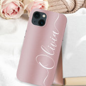 Moderne Shimmer Roze Metallic Aangepaste Naam Case-Mate iPhone Case