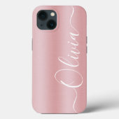 Moderne Shimmer Roze Metallic Aangepaste Naam Case-Mate iPhone Case (Achterkant)