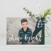 Moderne Shine Bright Script Navy Foto Feestdagenkaart (Staand voorkant)