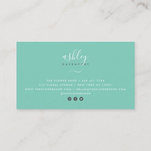 Moderne sierlijke bloemen turquoise waterverf visitekaartje