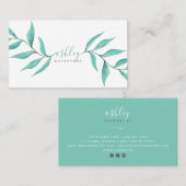 Moderne sierlijke bloemen turquoise waterverf visitekaartje (Voorkant / Achterkant)